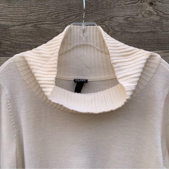 Eileen Fisher Sweater Womens L Merino Wool Tunic Long Sleeve Mock Ivory Cream - Picture 3 of 16